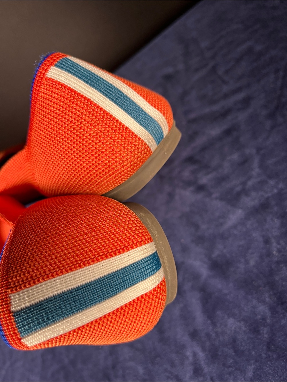 Rothy's Orange Knit Pointed-Toe Flats with Blue Trim Size 9.5 - Picture 7 of 8